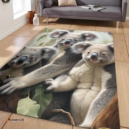 Australia Koala Area Rug - Three Koalas with Gum Trees Ver2 Area Rug