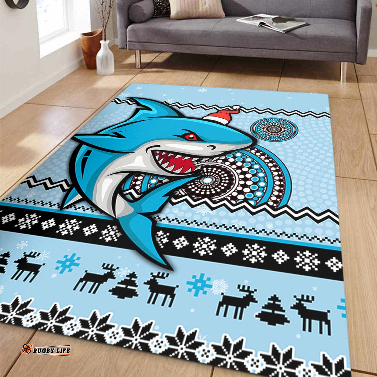 Cronulla-Sutherland Sharks Area Rug - Australia Ugly Xmas With Aboriginal Patterns For Die Hard Fans
