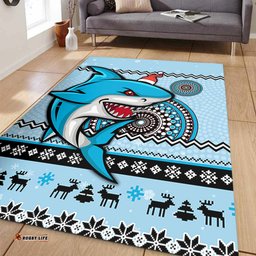 Cronulla-Sutherland Sharks Area Rug - Australia Ugly Xmas With Aboriginal Patterns For Die Hard Fans