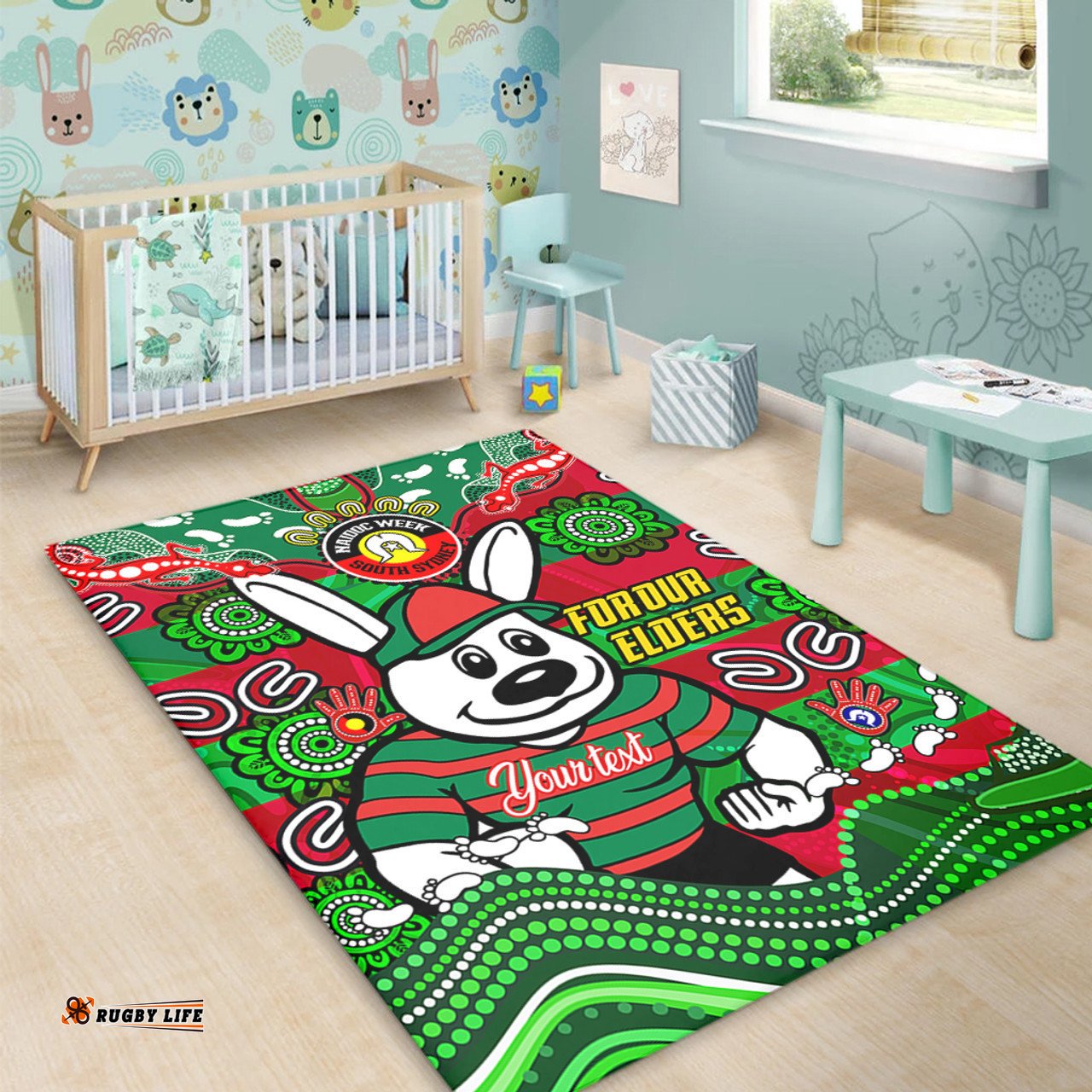 South Sydney Rabbitohs Custom Area Rug - For Our Elders Home Jersey Area Rug