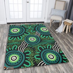Australia Aboriginal Area Rug - Green Aboriginal Dot Art Background Area Rug