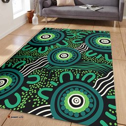 Australia Aboriginal Area Rug - Green Aboriginal Dot Art Background Area Rug