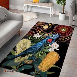 Australia Palm Cockatoo Area Rug Aussie Banksia Aboriginal Pattern