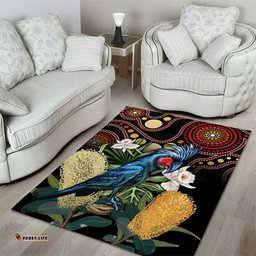 Australia Palm Cockatoo Area Rug Aussie Banksia Aboriginal Pattern