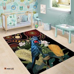 Australia Palm Cockatoo Area Rug Aussie Banksia Aboriginal Pattern