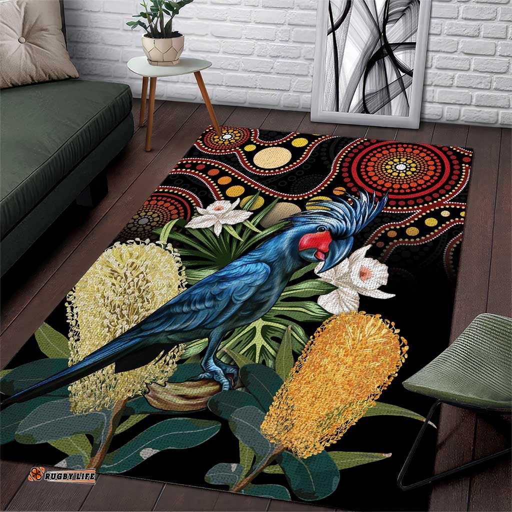 Australia Palm Cockatoo Area Rug Aussie Banksia Aboriginal Pattern