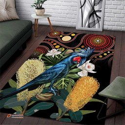 Australia Palm Cockatoo Area Rug Aussie Banksia Aboriginal Pattern