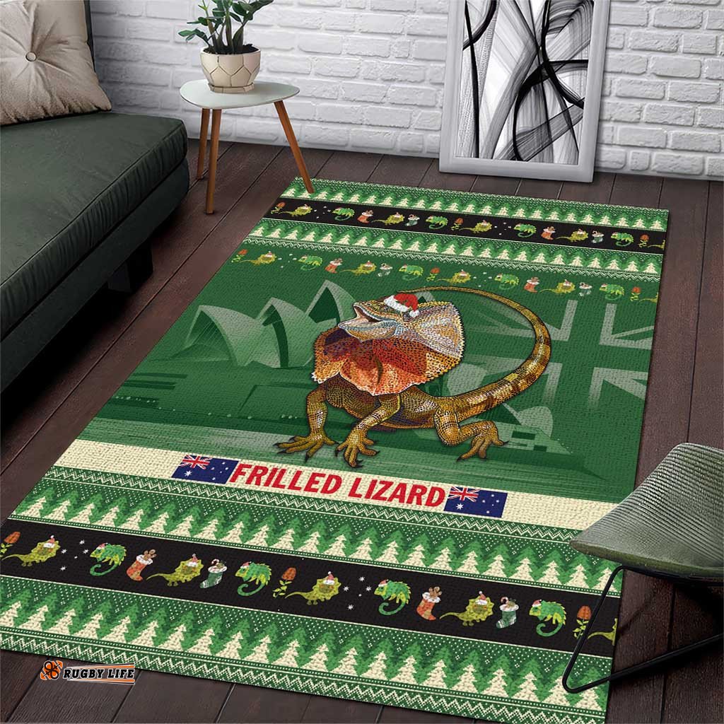Aussie Frilled Lizard Area Rug Merry Christmas