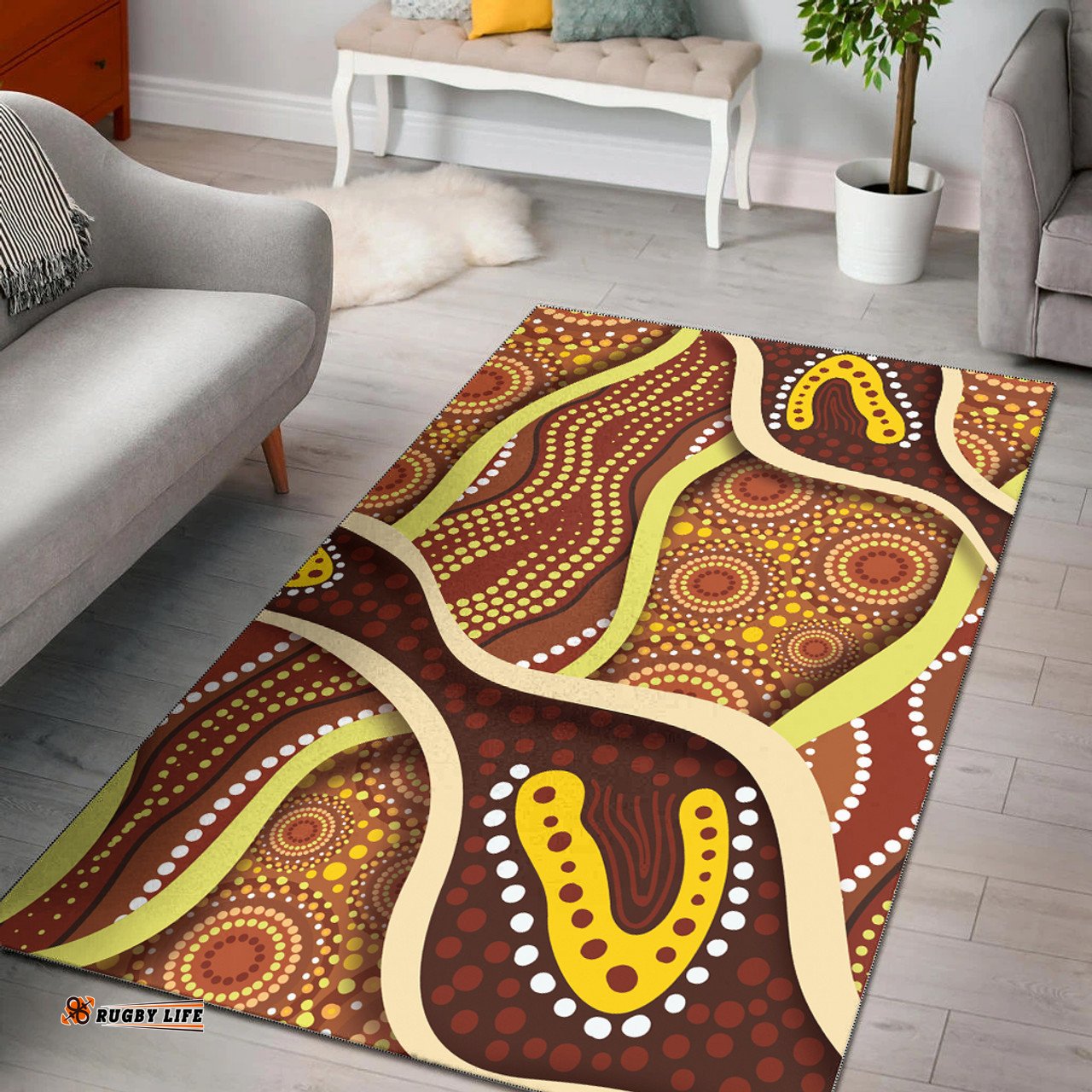 Australia Aboriginal Inspired Area Rug - Indigenous Art Aboriginal Inspired Dot Painting Style 5