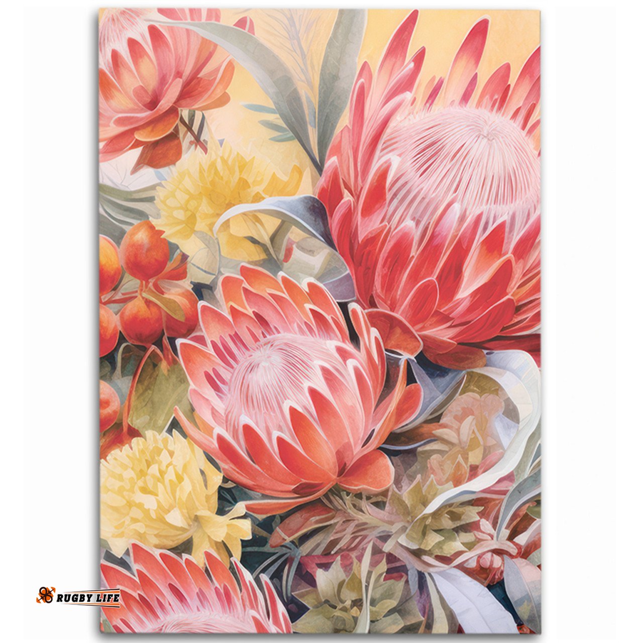 Australia Waratah Area Rug - Yellow Orange Waratah Flowers Art Area Rug