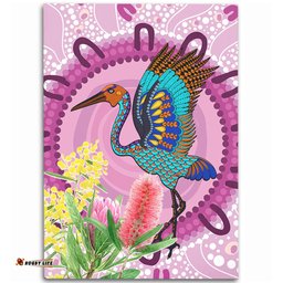 Australia Aboriginal Area Rug - Brolga Bird Dancing With Australia Native Flowers Area Rug