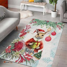 Australia Christmas Area Rug Kangaroo Santa With Aussie Flower Watercolor