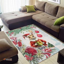 Australia Christmas Area Rug Kangaroo Santa With Aussie Flower Watercolor
