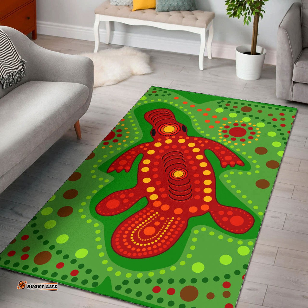 Australia Aboriginal Inspired Area Rug - Platypus in Australian Aboriginal Inspired style