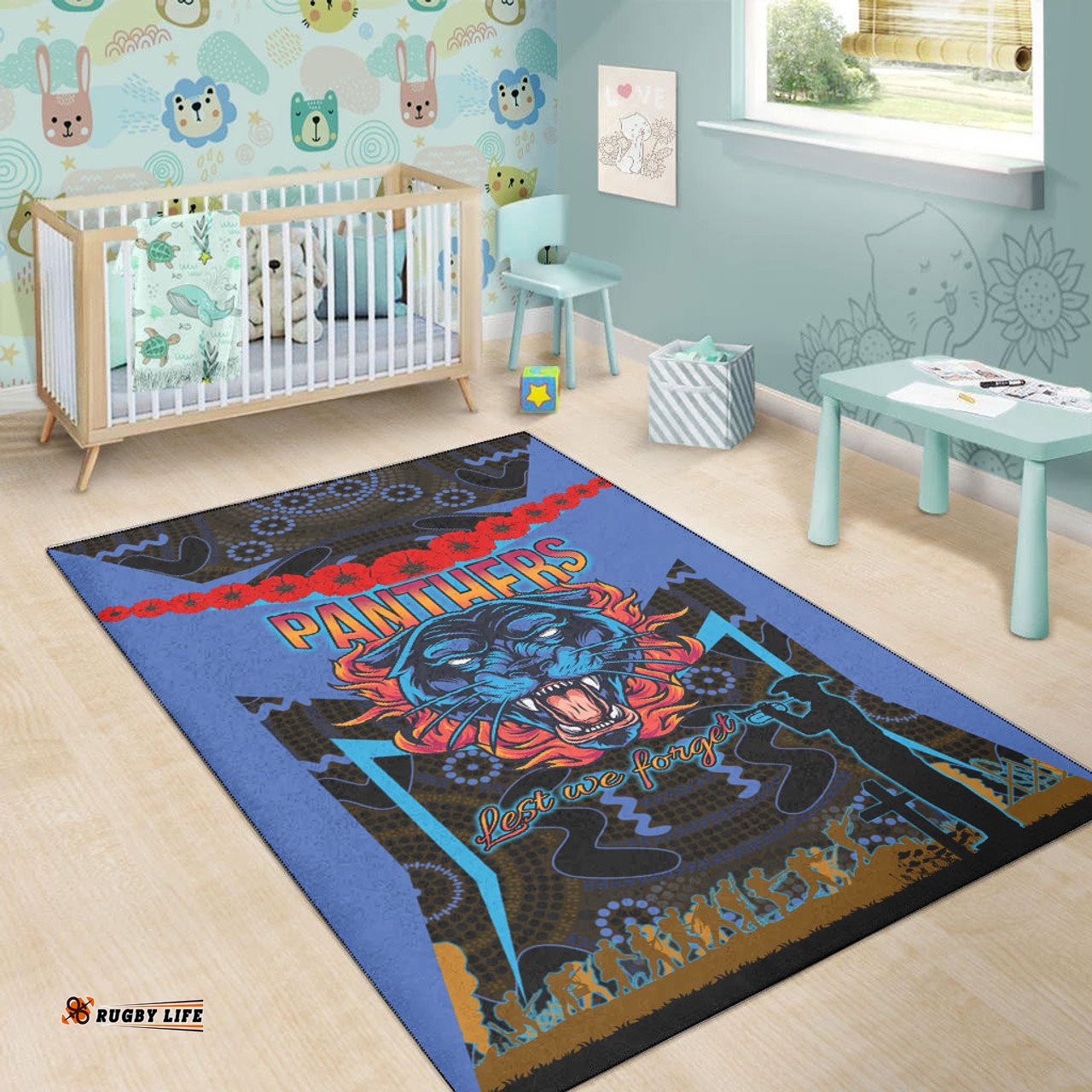 Penrith Panthers Area Rug - Custom Anzac Angry Panther Style Area Rug