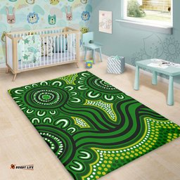 Australia Aboriginal Area Rug - Dot Patterns From Indigenous Australian Culture (Green) Area Rug