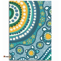Australia Aboriginal Area Rug - Turquoise Aboriginal Dot Art With Turtle  Area Rug