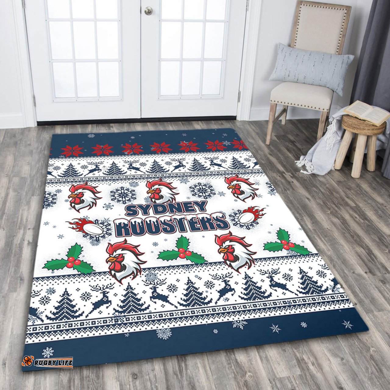 Sydney Roosters Christmas Area Rug - Sydney Roosters Special Ugly Christmas Area Rug