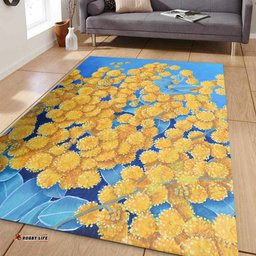 Australia Golden Wattle Area Rug - Golden Wattle Blue Background Oil Painting Art Area Rug