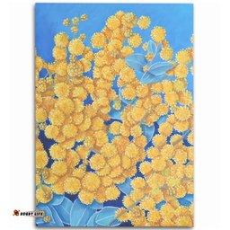 Australia Golden Wattle Area Rug - Golden Wattle Blue Background Oil Painting Art Area Rug