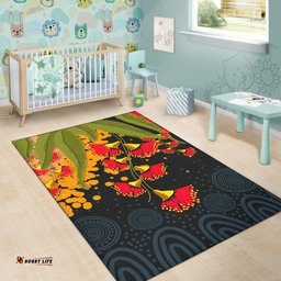 Australia Aboriginal Inspired Area Rug - Red Bottle Flower Aboriginal Inspired Dot Painting Style