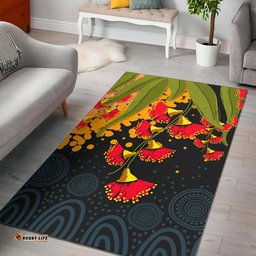 Australia Aboriginal Inspired Area Rug - Red Bottle Flower Aboriginal Inspired Dot Painting Style