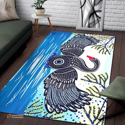 Australia Aboriginal Inspired Area Rug - Aboriginal Inspired art vector painting with black swan