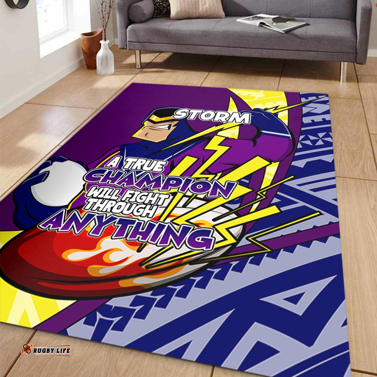 Melbourne Storm Area Rug - A True Champion Will Fight Through Anything With Polynesian Patterns