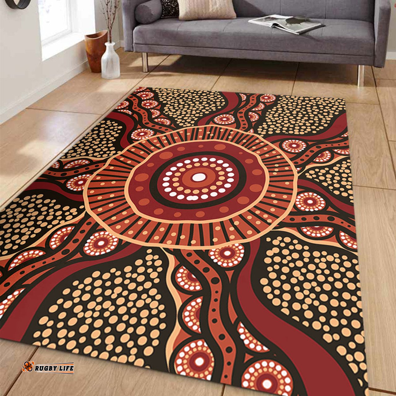 Australia Aboriginal Area Rug - Brown Aboriginal Style Dot Painting Area Rug