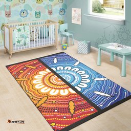 Australia Aboriginal Inspired Area Rug - Blue And Orange Aboriginal Dot Art Vector Painting