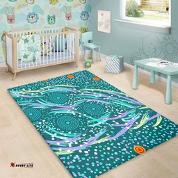 Australia Aboriginal Area Rug - Turquoise Dot Dreamtime Area Rug