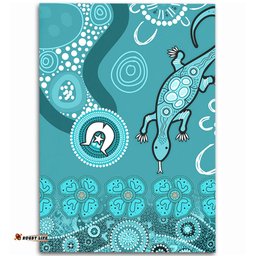 Australia Goanna Aboriginal Area Rug - Indigenous Dot Goanna (Teal Blue) Area Rug