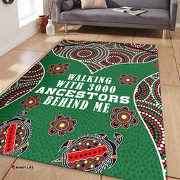 Australia Aboriginal Area Rug - Walking with 3000 Ancestors Behind Me Green Patterns Area Rug