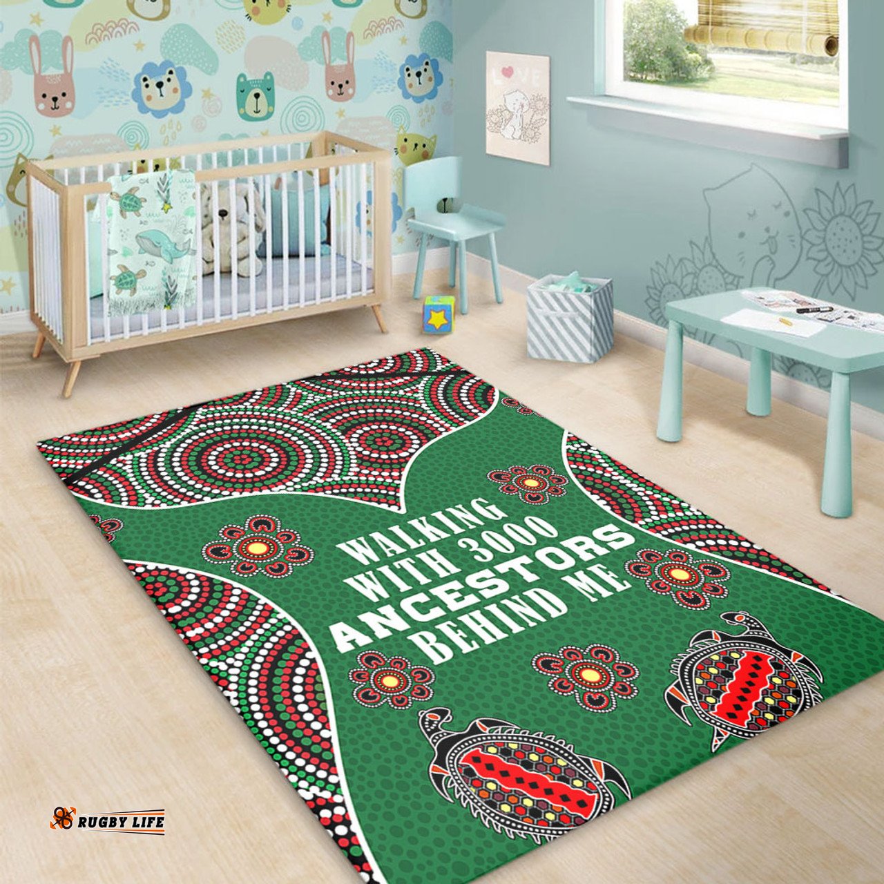 Australia Aboriginal Area Rug - Walking with 3000 Ancestors Behind Me Green Patterns Area Rug