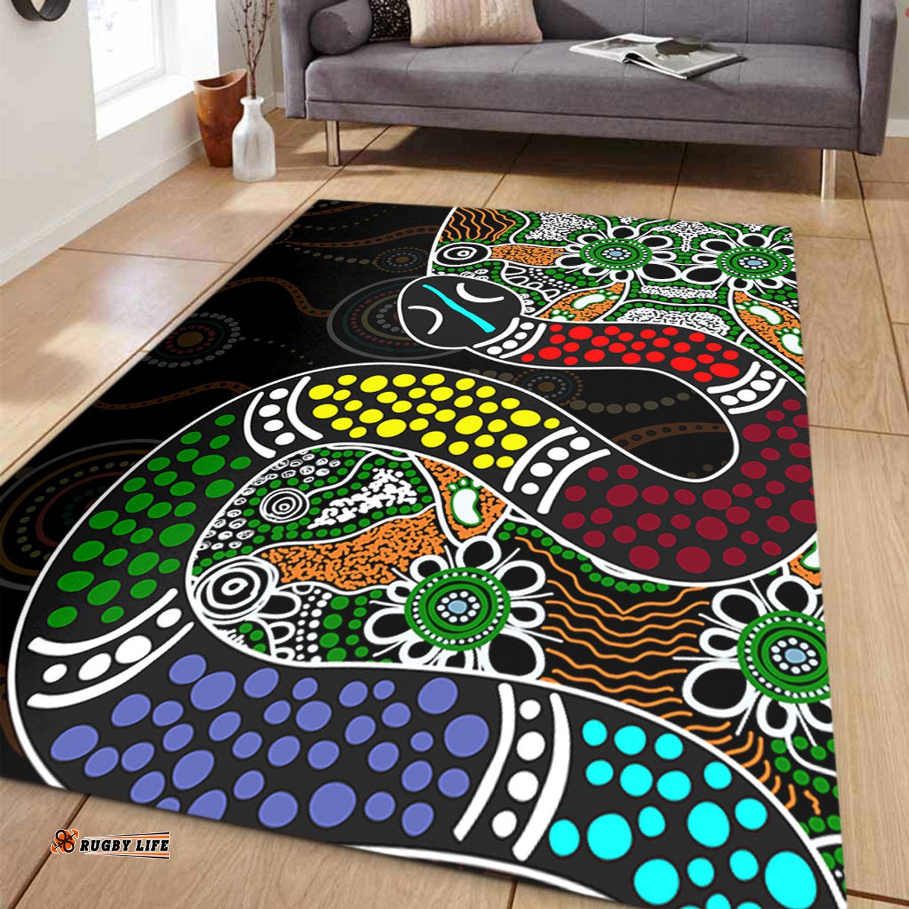 Australia Rainbow Serpent Aboriginal Area Rug - Dreamtime Rainbow Serpent Contemporary Area Rug