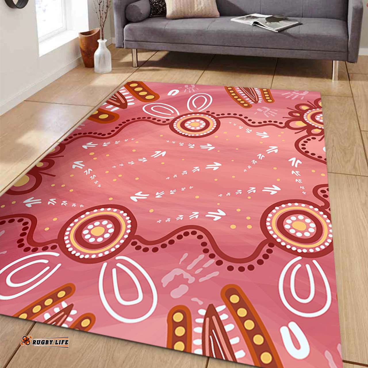 Australia Aboriginal Area Rug - Pink Aboriginal Dot Art Background Area Rug