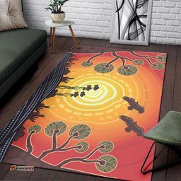 Australia Aboriginal Inspired Area Rug - Tree On The Hill, Aboriginal Style Of Background Depicting Nature