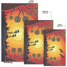 Australia Aboriginal Inspired Area Rug - Tree On The Hill, Aboriginal Style Of Background Depicting Nature