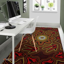 Australia Aboriginal Inspired Area Rug - Aboriginal Inspired art with kangaroo and emu track