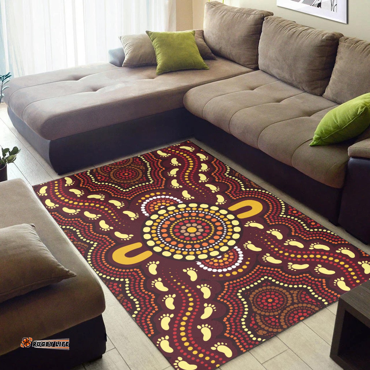 Australia Aboriginal Inspired Area Rug - Aboriginal Style Of Concentration Art