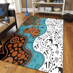 Australia Aboriginal Custom Area Rug - Aussie Indigenous Hunting Season With Kangaroo Dot Art Area Rug