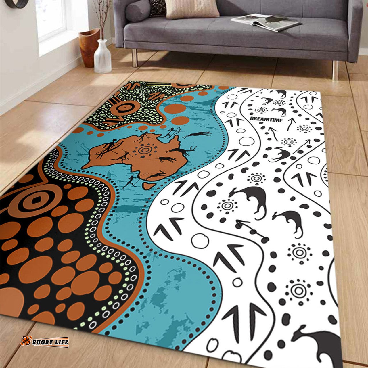 Australia Aboriginal Custom Area Rug - Aussie Indigenous Hunting Season With Kangaroo Dot Art Area Rug