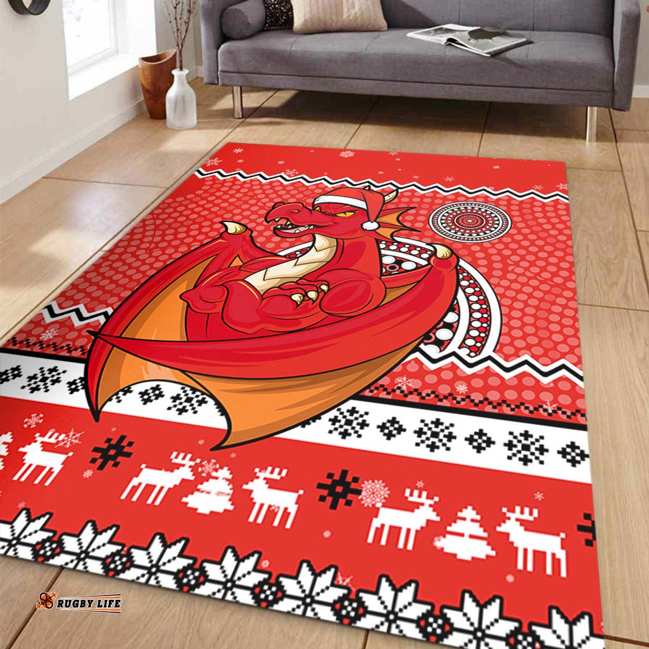 St. George Illawarra Dragons Area Rug - Australia Ugly Xmas With Aboriginal Patterns For Die Hard Fans