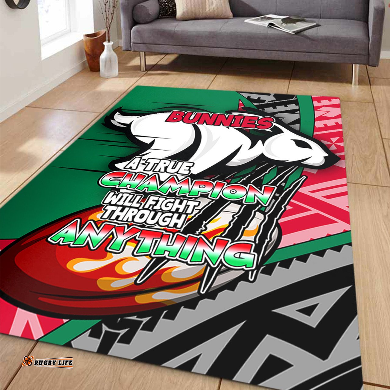 South Sydney Rabbitohs Area Rug - A True Champion Will Fight Through Anything With Polynesian Patterns