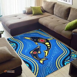 Australia Aboriginal Inspired Area Rug - Mother and baby dolphin Aboriginal Inspired painting