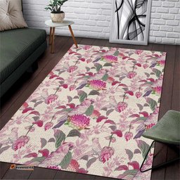 Pink Cockatoo Australia Area Rug Tropical Flowers Seamless Pattern
