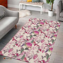 Pink Cockatoo Australia Area Rug Tropical Flowers Seamless Pattern
