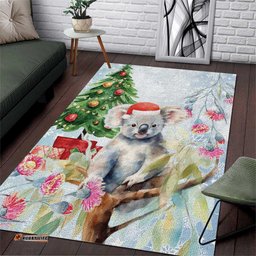 Australia Christmas Area Rug Koala Santa With Eucalyptus Watercolor