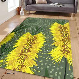 Australia Aboriginal Area Rug - Yellow Bottle Brush Flora In Aboriginal Painting Area Rug