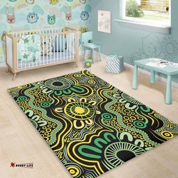 Australia Aboriginal Area Rug - Aboriginal Art Style Green Background Area Rug